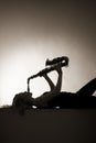 Silhouette of woman playing saxophone, sepia toned Royalty Free Stock Photo