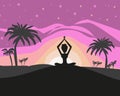 Silhouette woman practicing yoga on the beach at sunset. Royalty Free Stock Photo