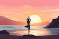 Silhouette woman practicing yoga at the sea Royalty Free Stock Photo