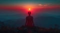 silhouette woman practicing yoga at sunset, photo-realistic landscapes. Generative AI Royalty Free Stock Photo