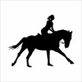 silhouette of a woman riding a horse, on a white background Royalty Free Stock Photo