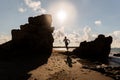 Silhouette woman running and exercise on the beach Royalty Free Stock Photo