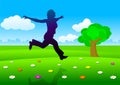 Silhouette of woman running on meadow