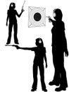 Silhouette woman shoots target pistol Royalty Free Stock Photo