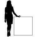 Silhouette of a woman in short dress with a sign for text