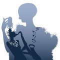 Silhouette of woman singer and woman playing the saxophone inside. Retro style