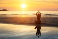 Silhouette of woman sitting on the beach during a beautiful sunset Royalty Free Stock Photo