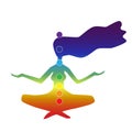 Silhouette of a woman sitting in lotus position. Chakras. Esoteric concept