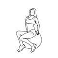 Silhouette Woman Sitting On Sphere Yoga Ball Training Exercise Doodle Female Fit Royalty Free Stock Photo