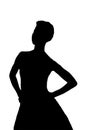 silhouette of woman standing black and white vector image Modern person portrait, beauty, female body line art. For use as a