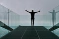 Silhouette of woman standing on visitor platform of Karren in Dornbirn. Vorarlberg, Austria.