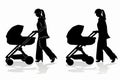 Silhouette of woman with a stroller , vector draw Royalty Free Stock Photo