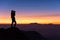 Silhouette of woman taking photograph on the top mountain Royalty Free Stock Photo