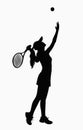 Silhouette of woman with tennis racket, serving. Royalty Free Stock Photo