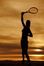 Silhouette woman tennis racquet swing Royalty Free Stock Photo