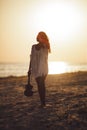 Silhouette of the Woman with Ukulele on the Beach Summer Vacation Royalty Free Stock Photo