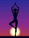 Silhouette of woman vector illustration. Pose Vrikshasana. Girl Meditation yoga