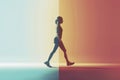 Silhouette of a woman walking between colorful gradient background Royalty Free Stock Photo
