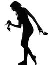 Silhouette woman walking quite barefoot on tiptoe Royalty Free Stock Photo