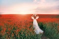 silhouette woman. white long vintage dress. Princess medieval lady in historical clothes. Straw hat boater flowers Royalty Free Stock Photo