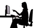 Silhouette of woman working computer - pointing screen