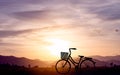 Silhouette women bike at sunset on mountain hills and sky cloud. Vector illustration design Royalty Free Stock Photo