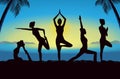 Silhouette of women group posing different yoga posture