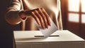 Silhouette of a women putting a vote into the voting box. Illustration of the concept of legislative election