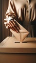 Silhouette of a women putting a vote into the voting box. Illustration of the concept of legislative election