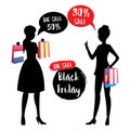 Silhouette of women with shopping bags,Black Friday sign and lab