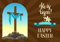 Silhouette Of Wooden Cross With Shroud. Happy Easter Concept Illustration Or Greeting Card. Religious Symbol Of Faith