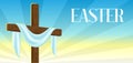 Silhouette of wooden cross with shroud. Happy Easter concept illustration or greeting card. Religious symbol of faith
