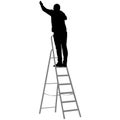 Silhouette worker climbing the ladder. Vector illustration