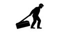 Silhouette of Worker Pulling Heavy Toolbox with Hard Hat Royalty Free Stock Photo