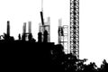 Silhouette worker team black and white working construction site with copy space add text