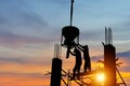 Silhouette of worker team at building site with clipping path, construction site at sunset in evening time Royalty Free Stock Photo