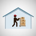 Silhouette worker trolley box storage Royalty Free Stock Photo