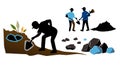Silhouette Workers Digging and Mining, vector design Generative AI Royalty Free Stock Photo