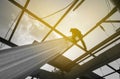 Silhouette workers working in construction site