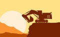 Silhouette of working bulldozer on background