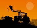 Silhouette of working bulldozer on background
