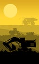 Silhouette of working bulldozer on background