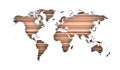 Silhouette of World map with orange stripes over white background