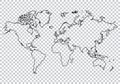 World map outline silhouette with shadow on transparent background