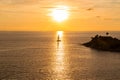 Silhouette yacht. Boat on the andaman sea at sunset in Phuket, Thailand