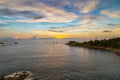 Silhouette yacht. Boat on the andaman sea at sunset in Phuket, Thailand