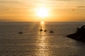 Silhouette yacht. Boat on the andaman sea at sunset in Phuket, Thailand