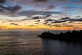 Silhouette yacht. Boat on the andaman sea at sunset in Phuket, Thailand