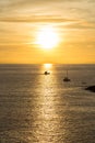 Silhouette yacht. Boat on the andaman sea at sunset in Phuket, Thailand