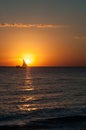 Silhouette of a yacht at sunset in the Pacific Ocean Royalty Free Stock Photo